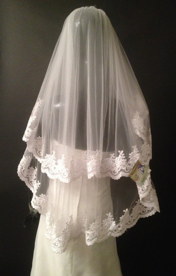 Wedding Alencon Lace Veil Bridal White Veil Ivory Veil Etsy