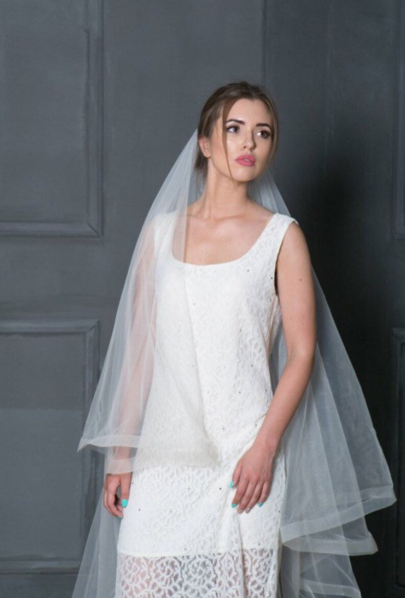 Drop Veil Veil with Blusher Cathedral Drop Veil with 2 Horsehair Trim Crinoline Trim Bridal Veil. Wedding Veil