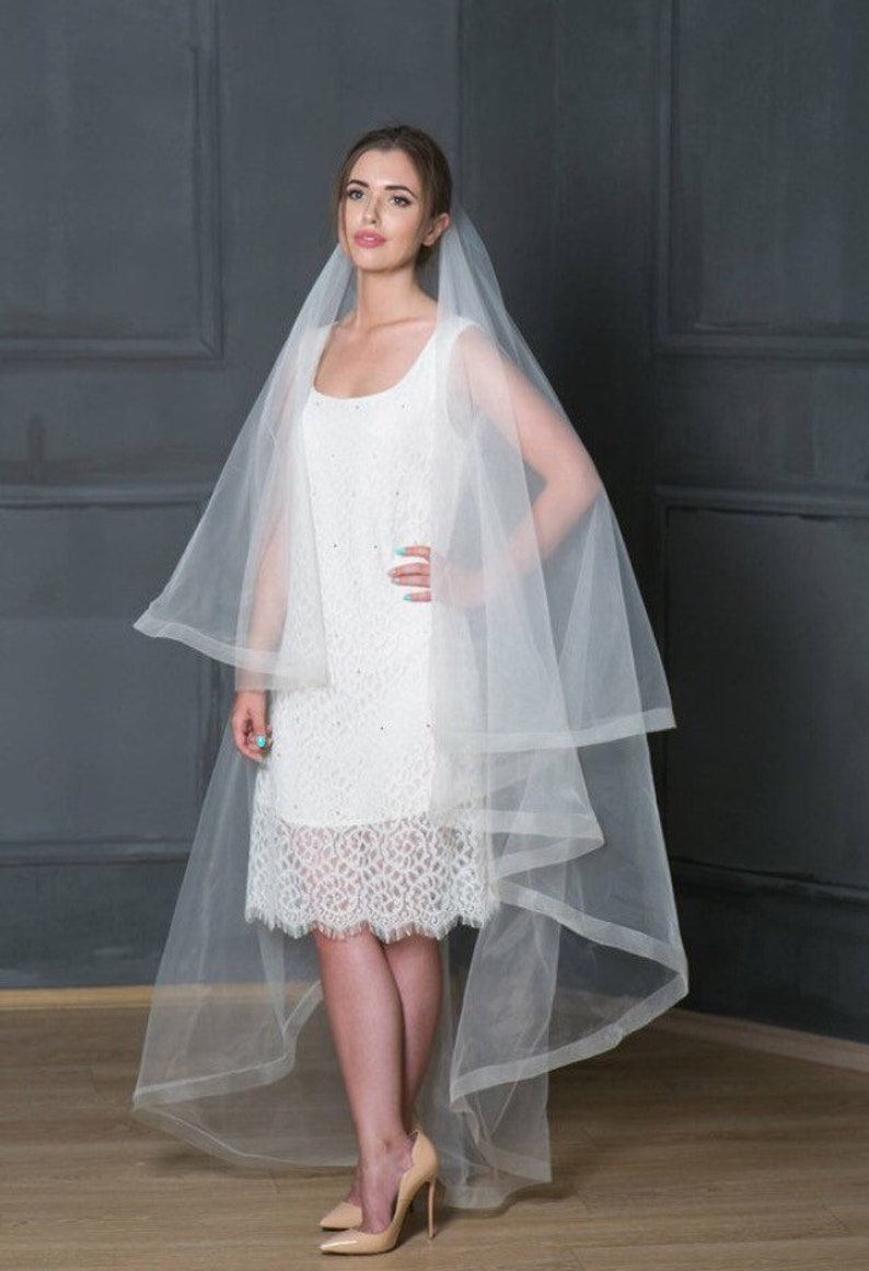 Drop Veil Veil with Blusher Cathedral Drop Veil with 2 Horsehair Trim Crinoline Trim Bridal Veil. Wedding Veil