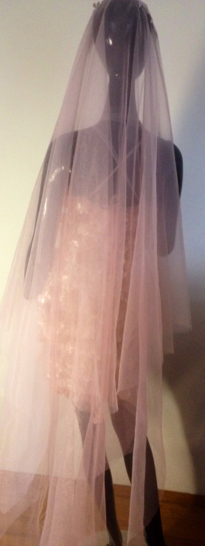 Powder Blush Pink Wedding veil Cathedral colorful veil. Etsy