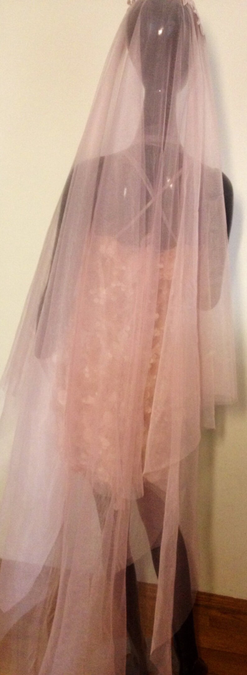 Powder Blush Pink Wedding veil Cathedral colorful veil. Etsy