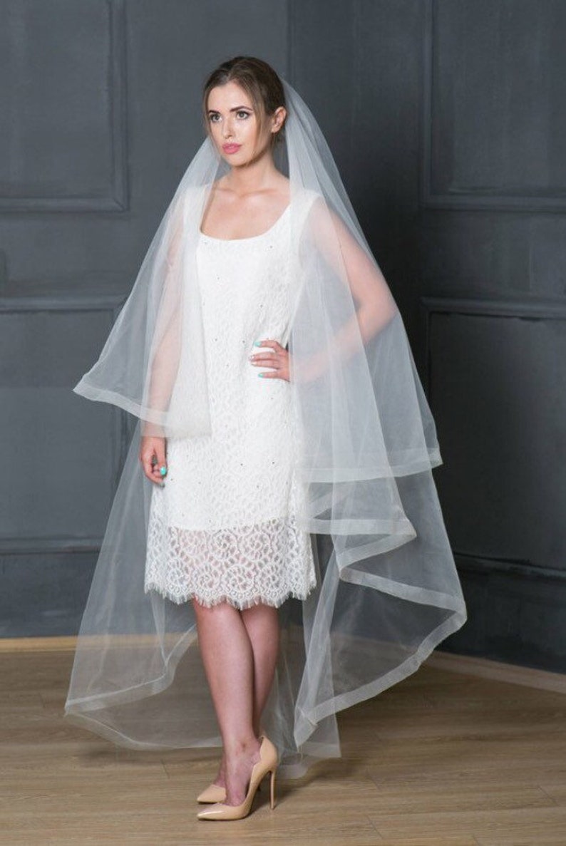 Drop Veil Veil with Blusher Cathedral Drop Veil with 2 Horsehair Trim Crinoline Trim Bridal Veil. Wedding Veil