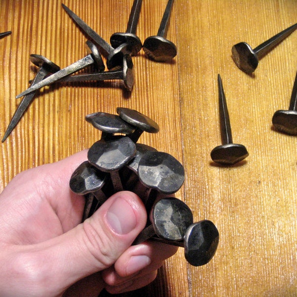 Hand forged nails 6x2 cm (2 1/2 x 3/4"), custom finish / blacksmith made steel spikes / historical forging