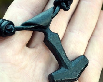Blacksmith made Thor's hammer pendant, hand forged Mjollnir necklace