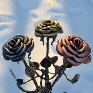 Hand forged rose, copper, steel or brass / Blacksmith made anniversary gift / Metal flower sculpture