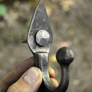 Hand forged hook, blacksmith made / Ball-ended coat hanger / Key holder / Medieval, ancient style / Black steel