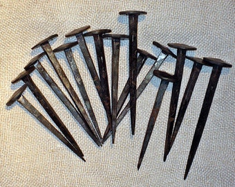 Hand forged nails 8x2 cm (3 3/16 x 3/4"), custom finish / blacksmith made steel spikes / historical forging