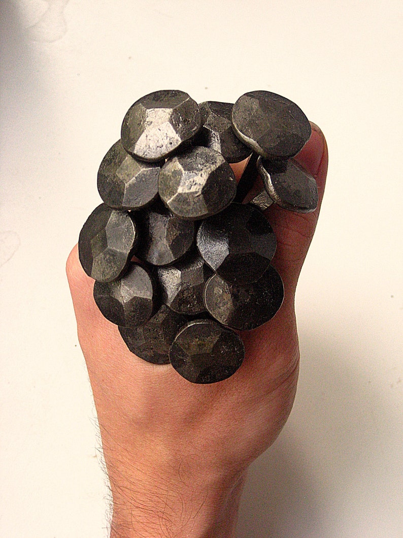 Five hand forged nails M size rosehead blacksmith made steel spikes log cabin decor rustic folk interior ancient nordic