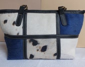 Sac vintage - Sac à main en peau de vachette & cuir bleu - 1990 - Sac de ville