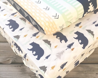 Woodland Nursery Bedding, Change Pad Cover, Fitted Crib Sheet, Baby Bedding