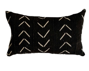 Black Mud Cloth Pillows, Various Sizes, Tribal Pillow Cover, Mud Cloth Lumbar, Black and White Pillow