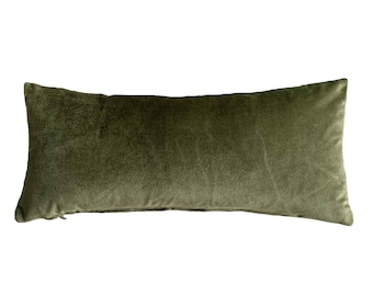 Green Velvet Accent Pillows, Olive Green Pillow, Green Velvet Lumbar, Many Sizes, 14x36 Lumbar Pillow