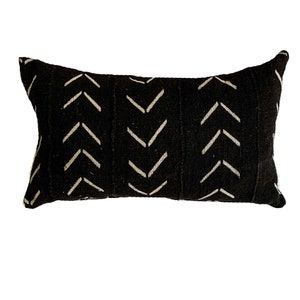 Black Mud Cloth Pillow Cover, Tribal Lumbar Pillow