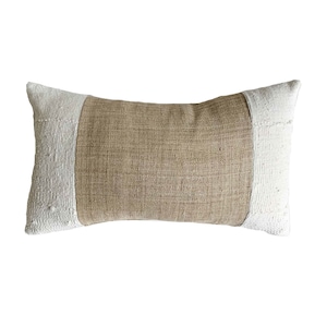 Vintage Flax Hemp Lumbar Pillow Cover, White Mud Cloth, 12x20