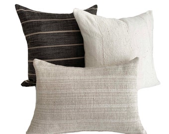 Black Striped Pillows | Neutral Pillow Combination #5 | Studio Pillows | Mud Cloth Pillows | Schumacher Pillows