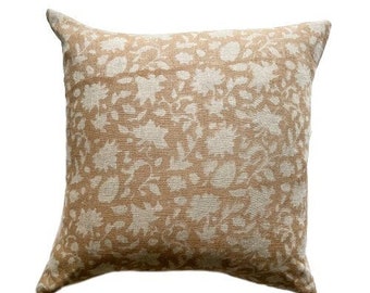 Beige Floral Kissenbezug, marokkanische Baumwolle Lendenkissen