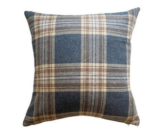 14x36 Blue Plaid Pillow Cover, 14x36 Lumbar Pillow, MANY SIZES, Wool Pillows, Studio Pillows