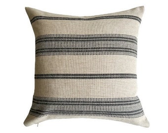 Black Stripe Pillow, Textured Stripe Pillow Cover, Farmhouse Pillows, Textured Pillow, Black Striped Pillow