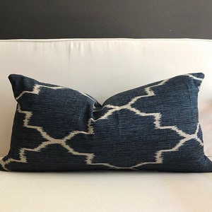 Indigo Lumbar Pillow Cover, Navy Blue Ikat Lumbar Pillow Cover, Tribal Pillow, Boho Pillows image 1