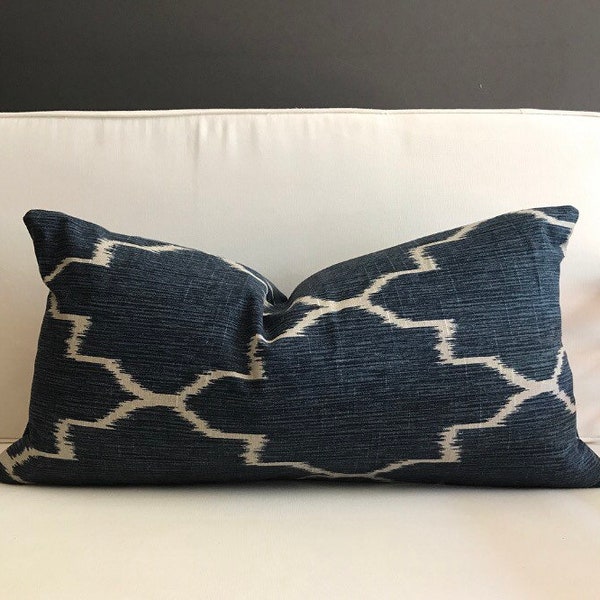 Indigo Lumbar Pillow Cover, Navy Blue Ikat Lumbar Pillow Cover, Tribal Pillow, Boho Pillows