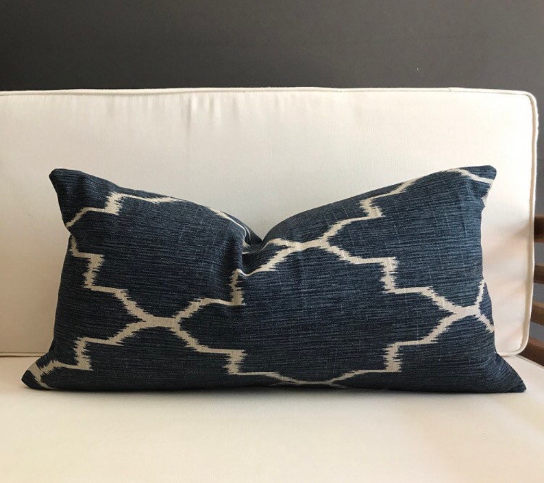 Indigo Lumbar Pillow Cover, Navy Blue Ikat Lumbar Pillow Cover, Tribal Pillow, Boho Pillows image 1