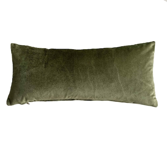 Green Velvet Extra Skinny Extra Long Lumbar Pillow with Tassels