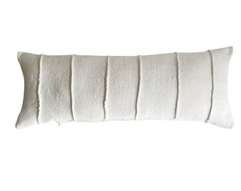 White Mud Cloth Lumbar Pillow, STRIPES ARE VERTICAL, 14x36 Lumbar, Long Pillow For Bed, Many Sizes, Studio Pillows