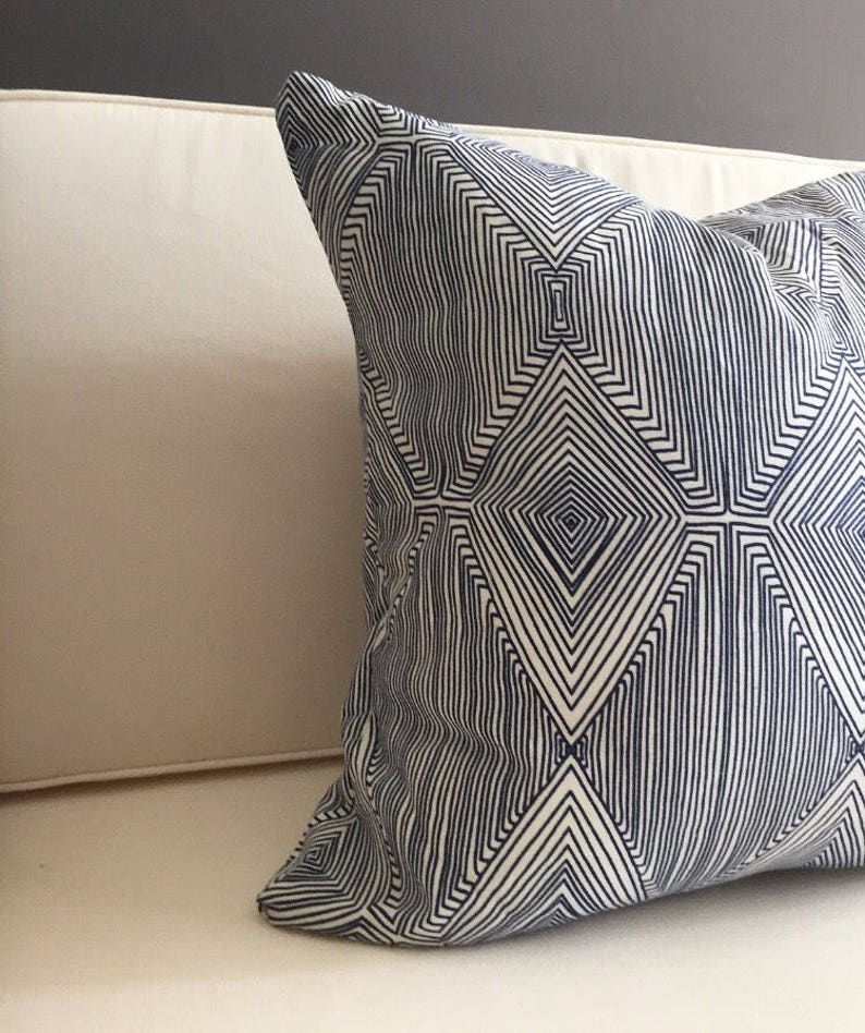 Blue Tribal Pillow Cover EVERETT Navy Blue Pillow Cover Etsy