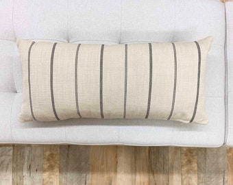 Neutral Striped Lumbar Pillow, Beige Striped Pillow, PEARCE, Black and Beige Pillow, Black Pillows, Many Sizes, Lumbar Pillows