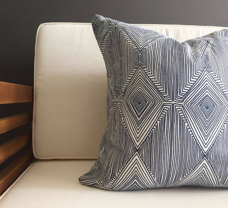 Blue Tribal Pillow Cover EVERETT Navy Blue Pillow Cover Etsy