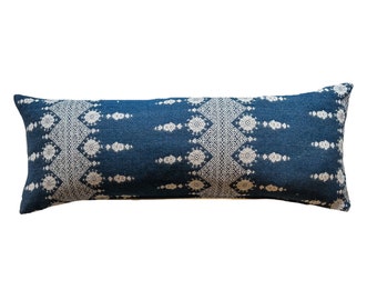 Blauer gewebter Lendenkissen-Bezug, indischer Stoff, Leinenrücken (14x36)