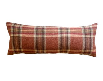 14x36 Red Plaid Pillow Cover, 14x36 Lumbar Pillow, MANY SIZES, Wool Pillows, Studio Pillows