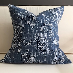 Indigo Pillow Cover, MARTIN, Blue Bobo Pillow, Tribal Pillow, Many Sizes, Euro Sham, Lumbar image 1