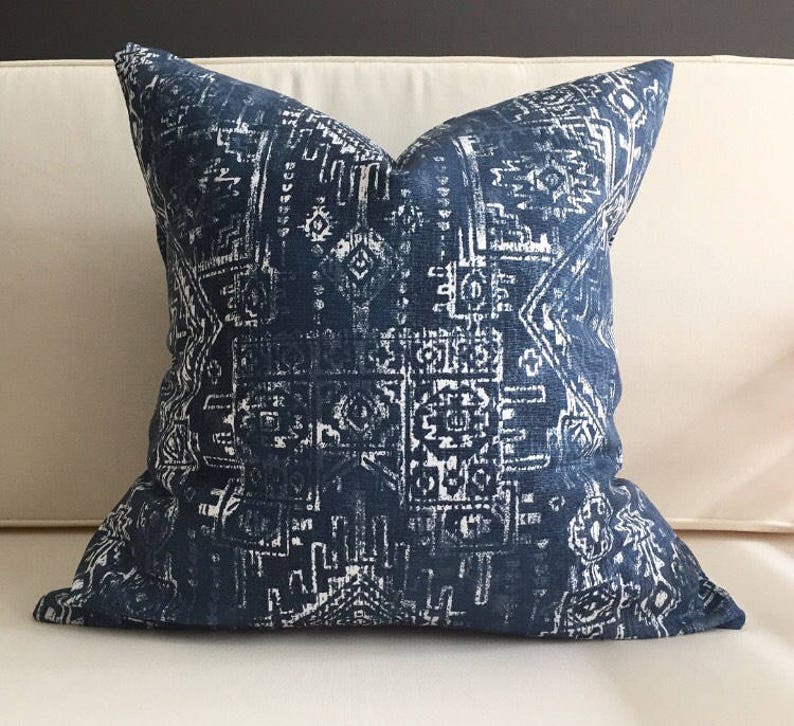 Indigo Pillow Cover, MARTIN, Blue Bobo Pillow, Tribal Pillow, Many Sizes, Euro Sham, Lumbar image 1