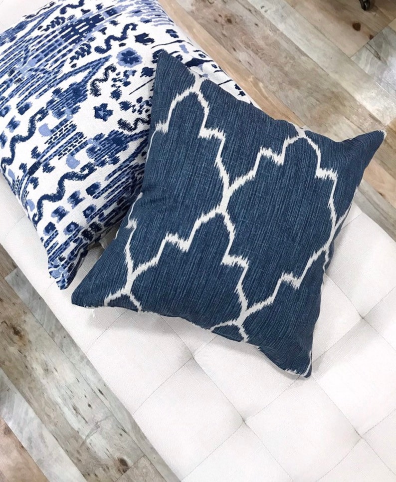 Indigo Pillow Cover, PORTER, Navy Blue Ikat Pillow Cover, Navy Throw Pillow, Boho Pillows, Many Sizes, Euro Sham, Lumbar image 4