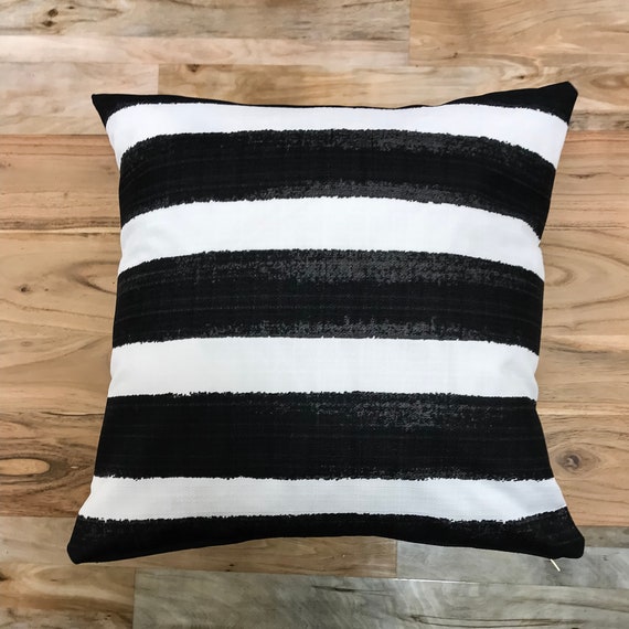 Striped Outdoor Pillow Cover Black and Decorative Outdoor Pillow Cover Stone