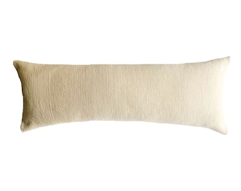 Beiges handgewebtes Lendenkissen aus cremefarbener Baumwolle, 14x36