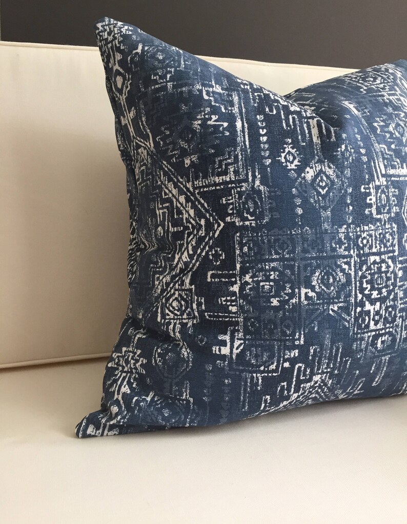 Indigo Pillow Cover, MARTIN, Blue Bobo Pillow, Tribal Pillow, Many Sizes, Euro Sham, Lumbar image 3