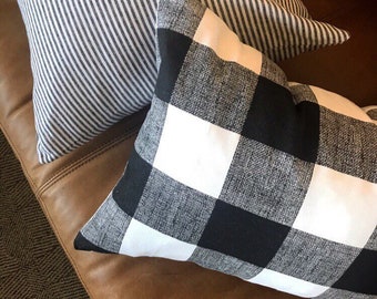 Black and White Buffalo Check Pillow Cover, Cotton Plaid