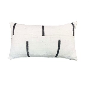 Striped Mud Cloth Pillow Cover, Boho Lumbar, Black and White