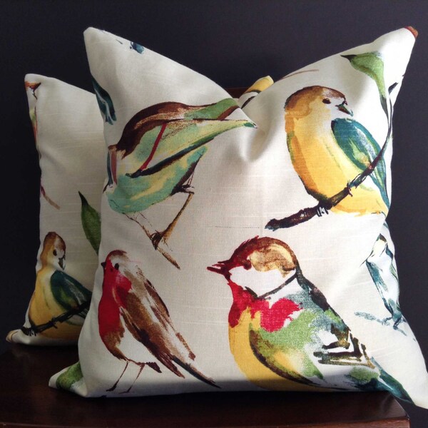 2 Meadow Bird Pillow Covers, 2 (18x18) Modern Pillow Covers