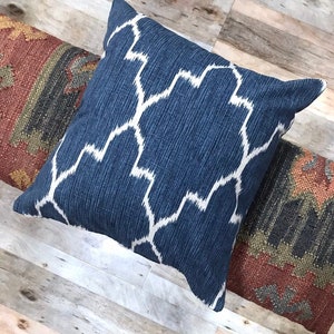 Indigo Pillow Cover, PORTER, Navy Blue Ikat Pillow Cover, Navy Throw Pillow, Boho Pillows, Many Sizes, Euro Sham, Lumbar image 5