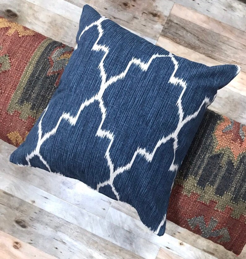 Indigo Pillow Cover, PORTER, Navy Blue Ikat Pillow Cover, Navy Throw Pillow, Boho Pillows, Many Sizes, Euro Sham, Lumbar image 5