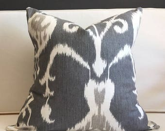 Pillow Cover, Gray Ikat Pillow Cover, Gray Pillow Cover, Boho Ikat Pillow, -AVA