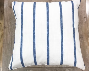 Blue and White Striped Pillow Cover, 100% Cotton