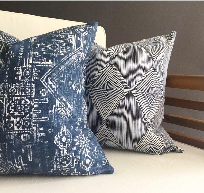 Indigo Pillow Cover, MARTIN, Blue Bobo Pillow, Tribal Pillow, Many Sizes, Euro Sham, Lumbar image 4