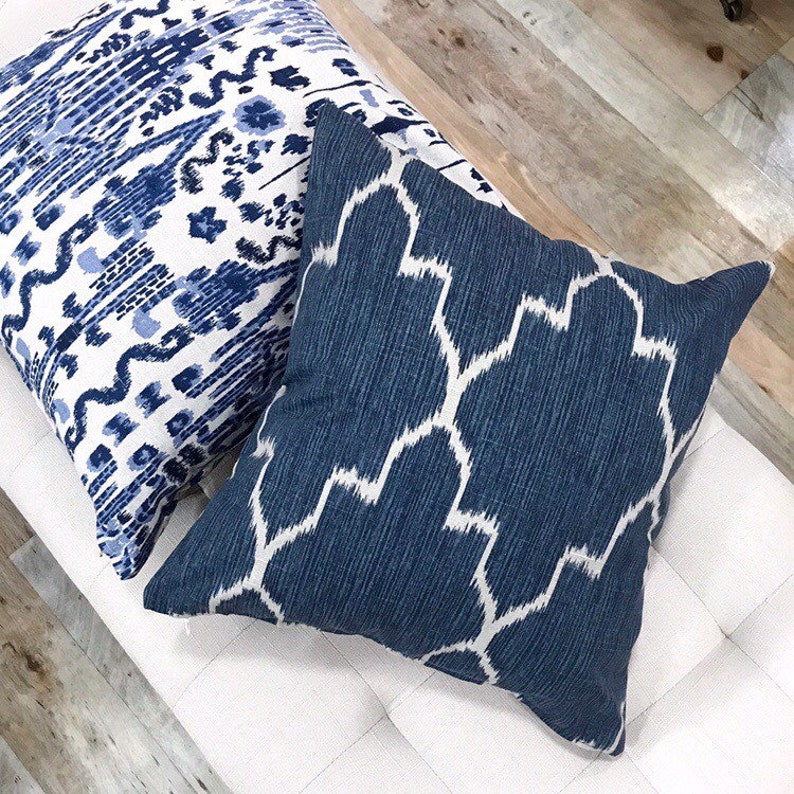 Navy Ikat Pillow Cover, MUMBAI, Blue Ikat Pillow Cover, Tribal Pillow, Boho Pillows, Euro Sham, Lumbar, Boho Pillows, Navy Pillows image 2