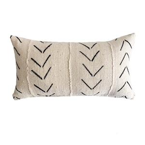White Mud Cloth Pillow Cover, Tribal Lumbar Pillow