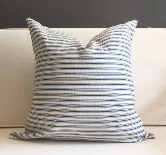 Navy And Cream Ticking Stripe Pillow Ticking Stripe Many Etsy