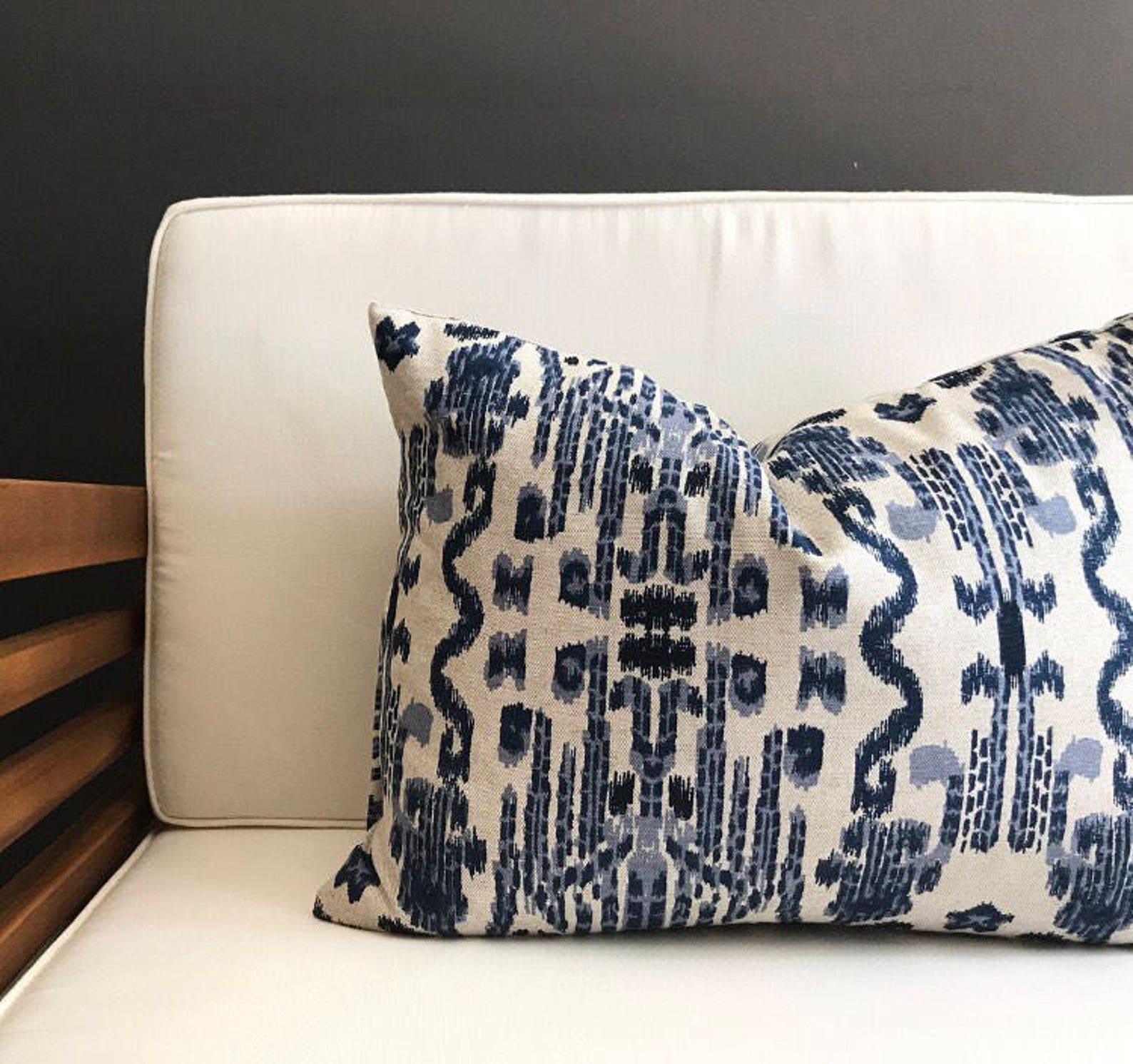 14x20 Lumbar Pillow Cover Navy Blue Ikat Lumbar Pillow Cover Etsy